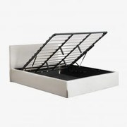 Łóżko Z Tapicerowanym Pojemnikiem Na Pościel Lorea Chenilla W Kolorze Złamanej Bieli & 180 X 200 Cm - Sklum