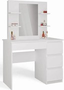 Biała prawostronna toaletka z lustrem i regałem  W4-Z10