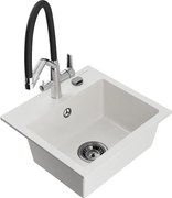 Mexen Milo zlewozmywak granitowy 1-komorowy z baterią kuchenną Duo, biały - 6505-20-671701-07-B