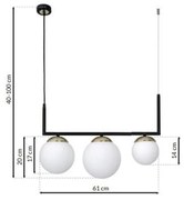 Lampa wisząca na listwie, 3 kule czarna/złota SPARTA BLACK / GOLD 3xE14