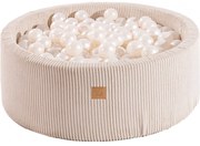 Aesthetic Okrągły Suchy Basen Z Piłeczkami 7cm Dla Dziecka, 90x30cm/200 Piłek, Sztruksowy, Ecru, Piłki: Biała Perła - Meowbaby®