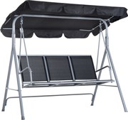 Outsunny Huśtawka Ogrodowa z Daszkiem 3 Osobowa Metalowa Czarno Srebrna Ławka Bujana z Ochroną Przed Słońcem 171x108x154cm | Aosom PL