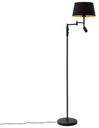 Lampa stojąca czarna z czarnym kloszem i regulowaną lampką do czytania - Ladas Retro Oswietlenie wewnetrzne
