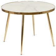 Okrągły szklany stół glamour biały marmur + złoty H5-K32
