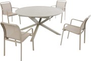Zestaw mebli ogrodowych z aluminium : okrągły rozkładany stół L.150/200 cm i 4 sztaplowane fotele - Taupe - VELYRA marki MYLIA