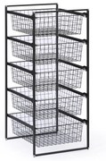 System przechowywania z 5 drucianymi koszami, 450 x 500 x 1040 mm, czarny