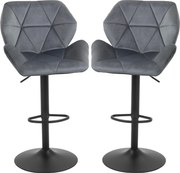 HOMCOM Zestaw 2 hokerów, tapicerowany stołek barowy z metalową ramą, z oparciem, welurowy wygląd, regulacja wysokości, obrót 360°