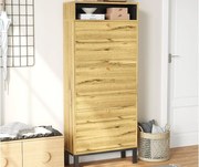 Szafa na buty 63x24x147 cm - 3 drzwi i kilka półek - wykończenie drewnopodobne - MDF - naturalny