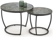 Komplet wsuwanych stolików kawowych zielony marmur B8-S03