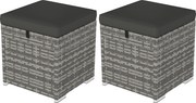 Outsunny Zestaw 2 Stołków Rattanowych z Poduszką, Ukryte Miejsce do Przechowywania, Do 120 kg, 40x40x41 cm, Ciemnoszary