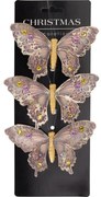 Zestaw ozdób świątecznych Motyle, złoty, 12x8x2cm, z klipsem, 3 szt.