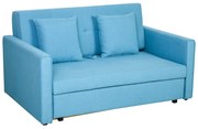 HOMCOM Sofa do spania 2 osobowa z miejscem na pościel jasnoniebieska z poduszkami | Aosom PL