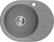 Mexen Kevin zlewozmywak granitowy 1-komorowy z ociekaczem 586 x 458 mm, szary, syfon chrom - 6517581005-71