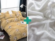 PrzytulneMieszkanie.pl PrzytulneMieszkanie.pl PrzytulneMieszkanie.pl Pościel z mikrofibry CHOINKI I BOMBKI żółta + prześcieradło z mikropluszu SOFT 90x200 cm białe