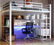 Łóżko piętrowe 140x200 cm - z oświetleniem LED - z biurkiem - z 1 szufladą - z drabinką - białe