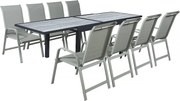 Rozkładany aluminiowy zestaw ogrodowy Lagos - 140/280 x 90 x 76 cm - 8 krzeseł - Jasnoszary