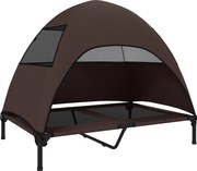 PawHut Zewnętrzne Legowisko dla Psów z Daszkiem, Podniesione Łóżko dla Dużych Psów, 106 x 76 x 99 cm, Kawa