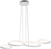 Lampa wisząca Atena LED CCT z pilotem, metal i białe aluminium, regulowane kable, nowoczesny design, 100x64 cm