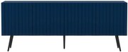 Granatowa lamelowa szafka pod TV na czarnych nóżkach W6-H18