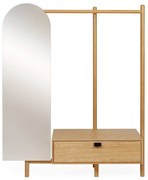 Wieszak do przedpokoju z drewna dębowego z lustrem Woodman Tripod
