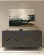 Komoda – 150 cm x 75 cm x 35 cm – Antracyt i złoto – Płyta wiórowa pokryta melaminą