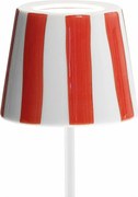 Lampa stołowa LED Poldina Lido w czerwone paski, akumulatorowa i ściemnialna, do 12 h pracy baterii, do użytku zewnętrznego, IP65