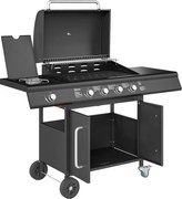 Outsunny Grill Gazowy 15,2 KW na Wózku z 5 Palnikami Nierdzewnymi Boczny Palnik 129,5 x 56 x 110 cm Czarny