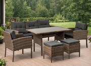 Zestaw mebli stołowych do ogrodu dla 7 osób Betim 078 jasny brąz, poduszki szare