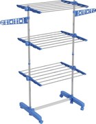 HOMCOM Susz do ubrań, suszarka. 4 poziomy, składany, system One-Click, 142 cm x 55 cm x 152 cm Niebieski + Srebrny