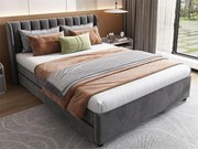 Łóżko z 2 szufladami - 140 x 200 cm - aksamit - stelaż listwowy - szare