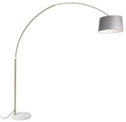 Luk Lampa łukowa mosiężna z szarym abażurem z tkaniny marmurowej 45 cm - XXL Nowoczesny Oswietlenie wewnetrzne