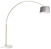 Luk Nowoczesna lampa podłogowa łuk złota klosz szary 45cm podstawa biała - XXL Nowoczesny Oswietlenie wewnetrzne