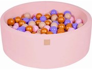 Okrągły Suchy Basen Z Piłeczkami 7cm Dla Dziecka, 90x30cm/200 Piłek, Bawełniany, Jasnoróżowy, Piłki: Złote, Beżowe, Pastelowy Róż, Wrzosowe - Meowbaby®