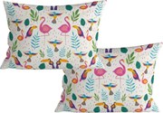 Zestaw 2 szt. dekoracyjnych poszewek na poduszkę TROPICAL FLAMINGO 40x60 cm, biały