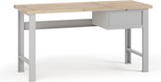 Stół warsztatowy G7, blat bukowy, 1700 x 685 x 840 mm, 1x kontener, 1x szuflada, szary