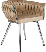 Krzesło Tapicerowane Plecione do Salonu SIENA Beżowe Welurowe Nowoczesne Glamour