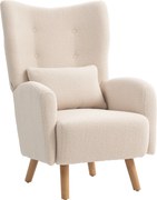 HOMCOM Fotel akcentowy, tapicerowany fotel z futerkiem, poduszka z pianki, fotel typu wingback, Beżowy