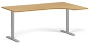 Narożne biurko z regulacją wysokości, 180x120 cm, 2 silniki, L/P, szara podstawa, buk