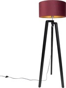 Lampa podłogowa Czarny Trójnóg z Czerwonym Kloszem ze Złotym Wnętrzem 50cm - Puros