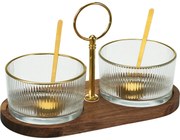 Komplet dipówek na drewnianej paterze Ø 9 cm