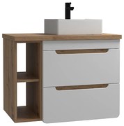 Wisząca szafka łazienkowa z pojedynczą umywalką i wnękami – kolor naturalny i biały – 80 cm - ARUBA