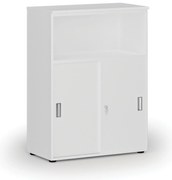 Szafa biurowa kombinowana z drzwiami przesuwnymi PRIMO WHITE, 800 x 420 x 1087 mm, biały