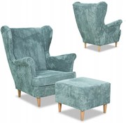 Fotel uszak z podnóżkiem Bonito sztruks zielony.