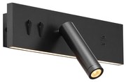 Nowoczesny kinkiet czarny regulowany z USB-C, w zestawie LED - Modric
