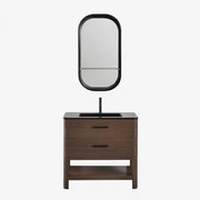 Zestaw Mebli Łazienkowych Z Drewna Z Wbudowaną Umywalką Misene Ciemna Czerń & Owalny Z Półką Czarny 50x90 - Sklum