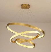 Dona Potrójny 80 - żyrandol LED do wysokich pomieszczeń, trzy pierścienie ring - mosiądz, średnica 80cm, 60cm, 40cm