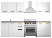 Zestaw białych mebli kuchennych z blatem dąb artisan P3-M44