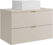 Wisząca szafka łazienkowa z kwadratową umywalką nablatową - Beżowa - 80 cm - LAVENA
