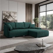 Narożnik, Sofa w kształcie L, tkanina sztruksowa Poso, Zielony, Prawy, Livorno L
