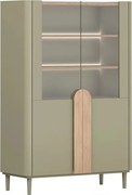 Witryna Amilio 100 cm dwudrzwiowa na nóżkach - eukaliptus / dąb baltic dune / uchwyty dąb naturalny